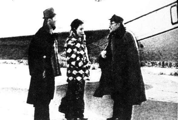 Acting Shanxi governor Liang Huazhi and Chairwoman of Provincial Women's Association Yan Huiqing bidding farewell to Yan Xishan at the airport, Taiyuan, Shanxi Province, China, 29 Mar 1949