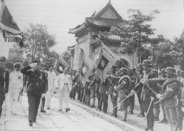 Wang Jingwei reviewing a military parade, China, 1942