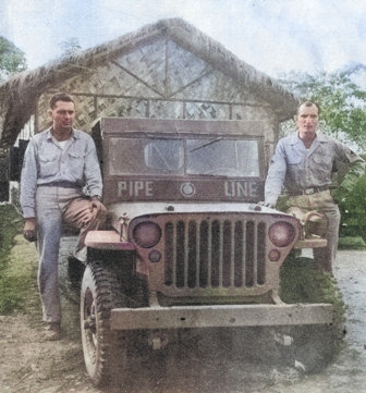 Jeep working the Ledo Road assigned to the pipeline project that built a fuel pipeline to China alongside the Ledo Road, 1944 [Colorized by WW2DB]