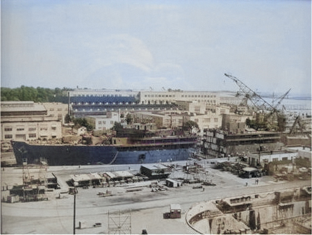 USS Proteus, Charleston Navy Yard, North Charleston, South Carolina, United States, 1959, photo 1 of 2 [Colorized by WW2DB]