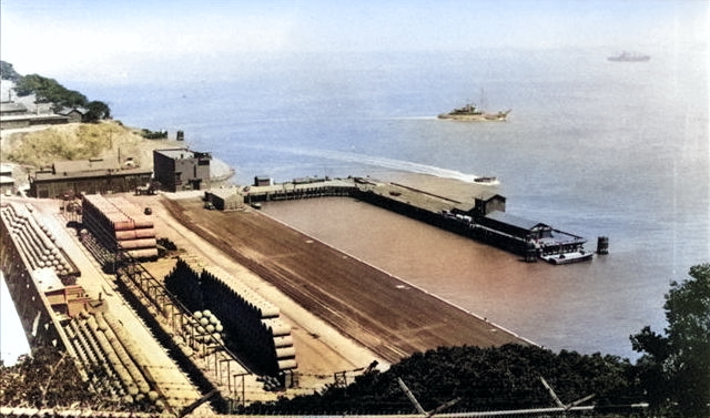 Tiburon Naval Net Depot, Tiburon, California, United States, 1950s. [Colorized by WW2DB]