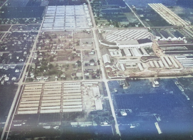 Aerial view of Puyallup Assembly Center, Washington, United States, 1942 [Colorized by WW2DB]