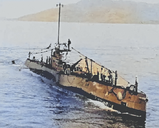 USS S-39, possibly at Qingdao, Shandong Province, China, circa 1930 [Colorized by WW2DB]