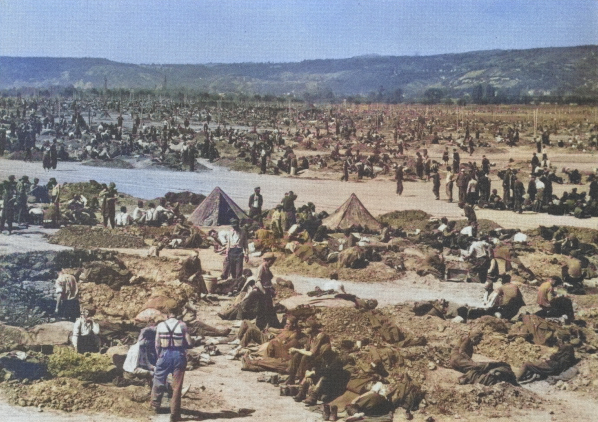 Prisoner of war camp in Sinzig, Germany, 12 May 1945 [Colorized by WW2DB]