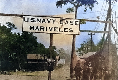 Japanese troops entering US Naval Base Mariveles, Bataan, Luzon, Philippines, Apr 1942 [Colorized by WW2DB]