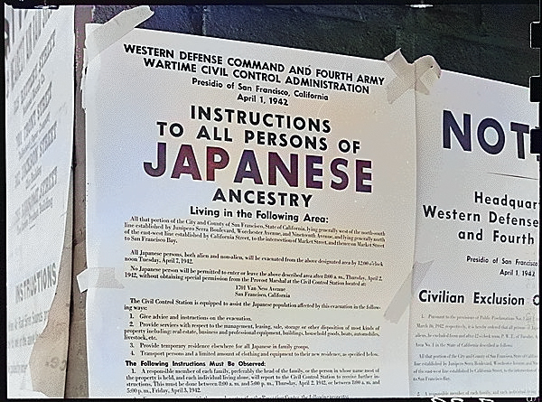 Exclusion Order posted to direct Japanese-Americans living in the first San Francisco section to evacuate, California, United States, 11 Apr 1942 [Colorized by WW2DB]