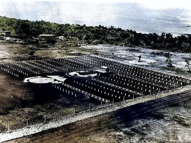 US 2nd Marine Division cemetery, Tinian, Mariana Islands, Aug 1944 [Colorized by WW2DB]