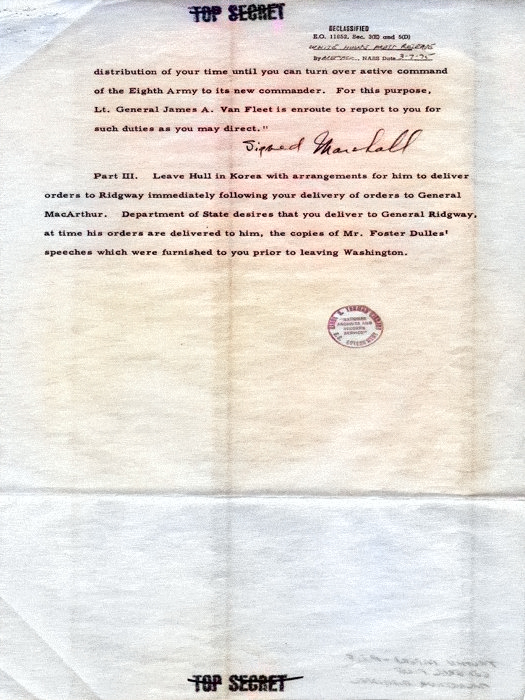 Truman's order to relieve MacArthur, 10 Apr 1951, page 3 of 6 [Colorized by WW2DB]