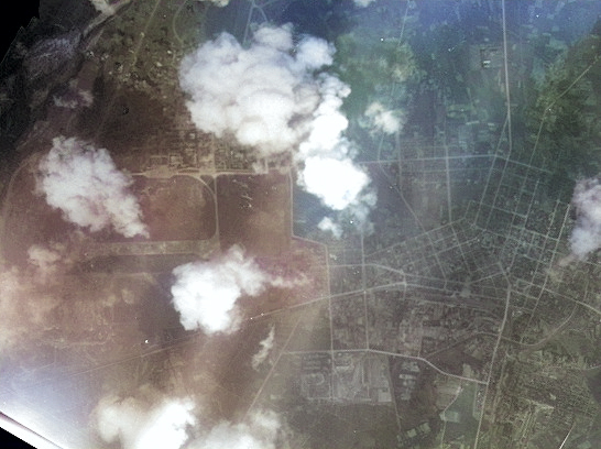 Aerial view of Heito Airfield, Taiwan from a B-29 bomber, 16 Oct 1944 [Colorized by WW2DB]