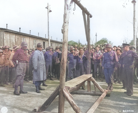 American generals touring Ohrdruf Concentration Camp, Gotha, Germany, 12 Apr 1945, photo 3 of 3 [Colorized by WW2DB]