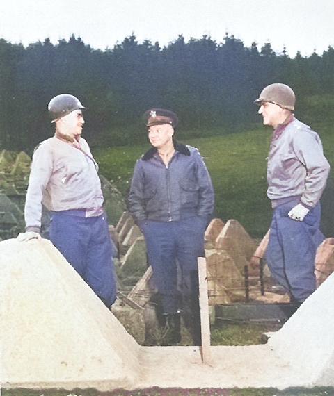 Omar Bradley, Dwight Eisenhower, and Leonard Gerow, 1945 [Colorized by WW2DB]