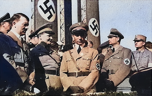 Hitler, Göring, Goebbels, and Heß at a Nazi rally, date unknown [Colorized by WW2DB]