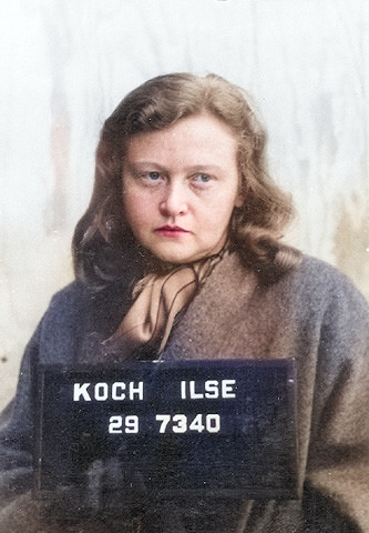 Mug shot of Ilse Koch, circa 30 Jun 1945 [Colorized by WW2DB]