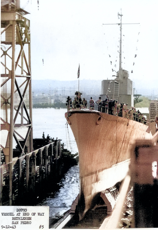 Launching of USS Cassin Young, Bethlehem Shipbuilding Corporation shipyard, San Pedro, California, United States, 12 Sep 1943 [Colorized by WW2DB]