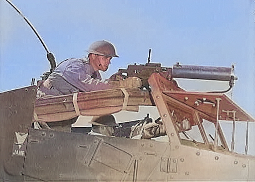 M3A1 Scout Car in exercise, Fort Riley, Kansas, United States, date unknown, photo 2 of 4 [Colorized by WW2DB]