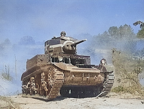 M3 light tank in training at Fort Knox, Kentucky, United States, Jun 1942, photo 2 of 4 [Colorized by WW2DB]