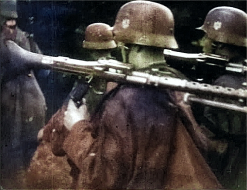 German soldiers carrying MG34 machine guns, Poland, Sep 1939 [Colorized by WW2DB]