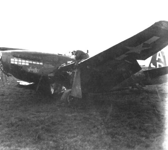 A-36A Mustang aircraft 'Judy' of 522nd Fighter Squadron, US 86th Fighter-Bomber Group after a forced landing at Gaudo Airfield, Southern Italy, 22 Feb 1944