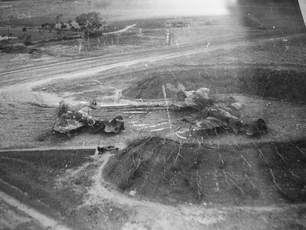 Japanese A6M fighters at Toyohara Airfield, Taichu (now Taichung), Taiwan, 1945, photographed by attacking US B-25 bombers