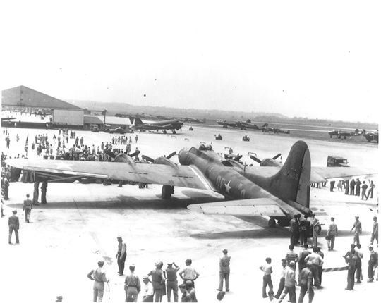 B-17F Flying Fortress bomber 'Memphis Belle' visiting Patterson Field on a War Bond campaign, Ohio, United States, 1943