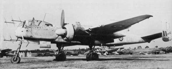 A captured He 219A-5 aircraft with British markings at rest, mid-1940s