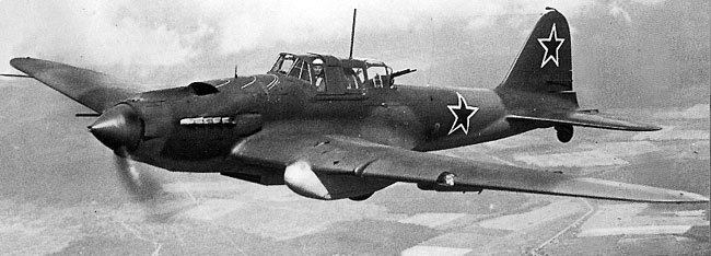 An Il-2 Sturmovik ground attack aircraft in flight, 1940s