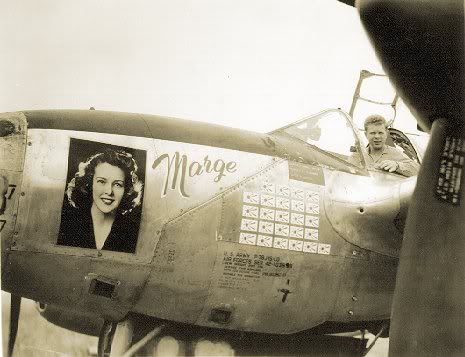 USAAF Major Richard Bong in his P-38 Lightning aircraft 'Marge', Apr 1944