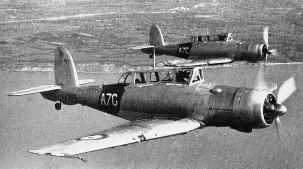 British Skua aircraft of 803 Squadron Fleet Air Arm in flight, circa 1940s, photo 1 of 2