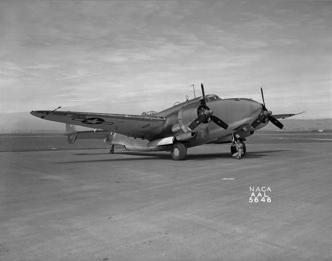 US Navy PV-1 Ventura aircraft used by the Ames Aeronautical Laboratory of the National Advisory Committee for Aeronautics at Moffett Field, California, United States, early 1944