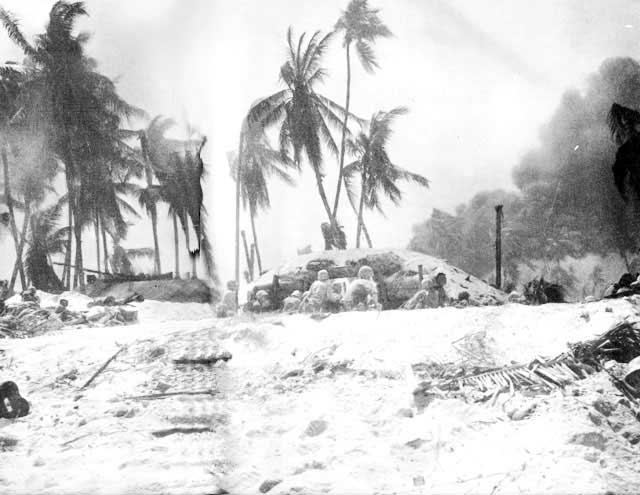 American Marines took cover at a pillbox, 21 Nov 1943