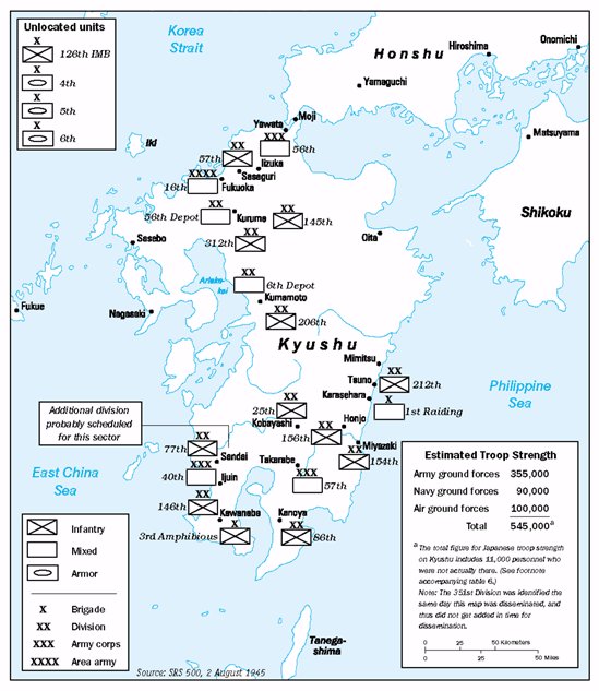 Estimated Japanese troop depositions in Kyushu, Japan, 2 Aug 1945