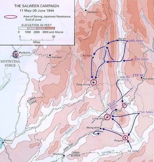 Map depicting the Salween Offensive, 11 May-30 Jun 1944