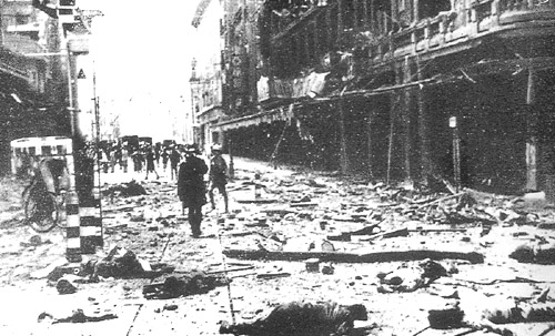 Rubble on a street of Shanghai, China, 1937