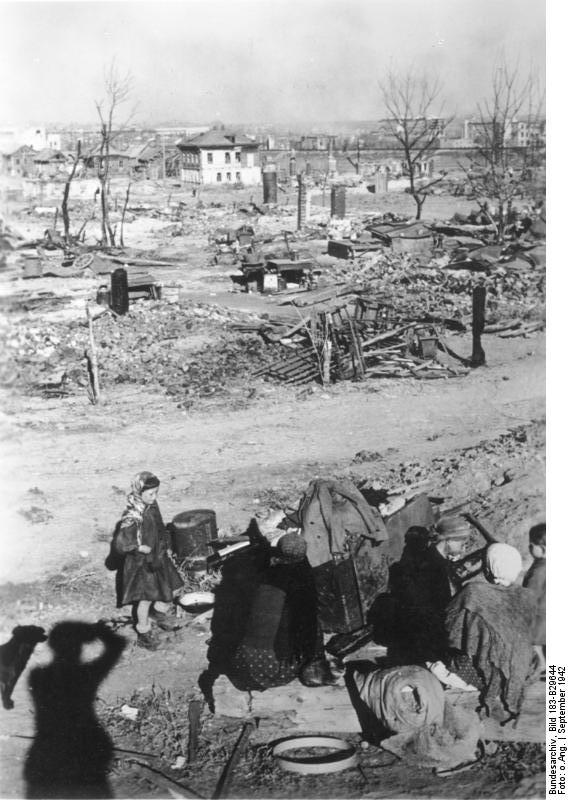 Russian civilians in the ruins of Stalingrad, Russia, Sep 1942