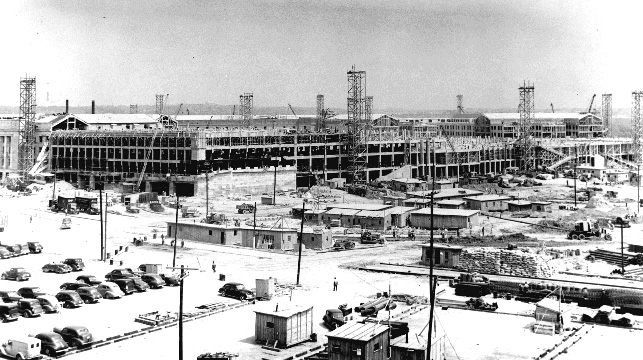 Northwest side of the Pentagon building while under construction, Arlington, Virginia, United States, 1 Jul 1942