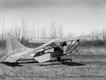 Modified from the Stinson L-5 Sentinel, the prototype L-5B air ambulance is shown during a manufacturer’s demonstration, 1944. Photo 1 of 3.