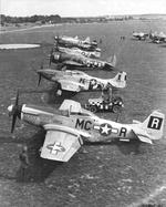 Interesting collection of fighter types and fighter groups in one place. This is due to a meeting of the commanding officers from each of the fighter groups in the 8th Air Force at Bottisham, Cambridgeshire, England, UK, late 1944.