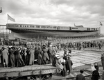 The American Ship Building Company launching the sidewheeled steamship Seeandbee at Wyandotte, Michigan, United States, Nov 9 1912. This ship would later be converted into the USS Wolverine.  Photo 1 of 2.