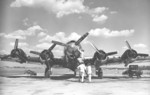 Front view of one of two Boeing EB-17G aircraft. The aircraft were modified as test bed aircraft for the Allison T-38 turboprop (later T-56), circa 1950, Indiana, United States (designation changed to JB-17G in 1956).