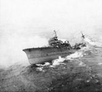 Japanese cruiser Kashii sinking by the stern after being attacked by United States carrier aircraft off the coast of French Indochina (Vietnam) north of Qui Nhon, Jan 12, 1945. Photo 4 of 9