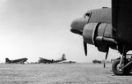 US Marine Corps R4D Skytrains and a rare Douglas R3D at Navy Auxiliary Air Station at Camp Kearny, California (now Miramar), 1943. Note the R3D doorway modified for Marine paratroopers, only 4 such planes existed