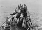 Inflatable rubber rafts on the after deck of German U-537 in Martin Bay, Labrador, Dominion of Newfoundland (now Canada) on 22 Oct 1943. The rafts were used to take pieces of Weather Station Kurt ashore to the Hutton Peninsula.