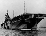 USS Hancock underway across Boston’s outer harbor, Boston, Massachusetts, United States, on her way to anchor at President Roads, 18 May 1944. Photo 1 of 3.