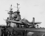 TBM Avenger of Torpedo Squadron VT-20 just after landing aboard USS Enterprise off Okinawa, 10 Oct 1944.