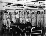 Newly promoted Fleet Admiral Chester Nimitz hosting a collection of Third Fleet flag officers aboard battleship USS New Jersey in Ulithi Lagoon, Caroline Islands, Christmas Eve, 1944.