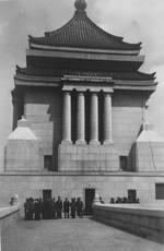 Wang Jingwei at the parliament building of the puppet state of Manchukuo, Xinjing, China, May 1942