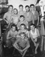 US Navy submariners, 1943-1945; they were likely crewmembers of USS Billfish, USS Bowfin, or USS Burrfish