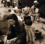 Civilians at a rail station, Hiroshima, Japan, Sep 1945