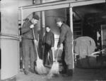 American sailors sweeping the decks aboard a warship, Londonderry, Northern Ireland, United Kingdom, date unknown