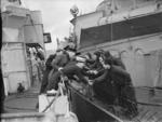 British and American sailors greeting each other, Londonderry, Northern Ireland, United Kingdom, Jan-Feb 1942